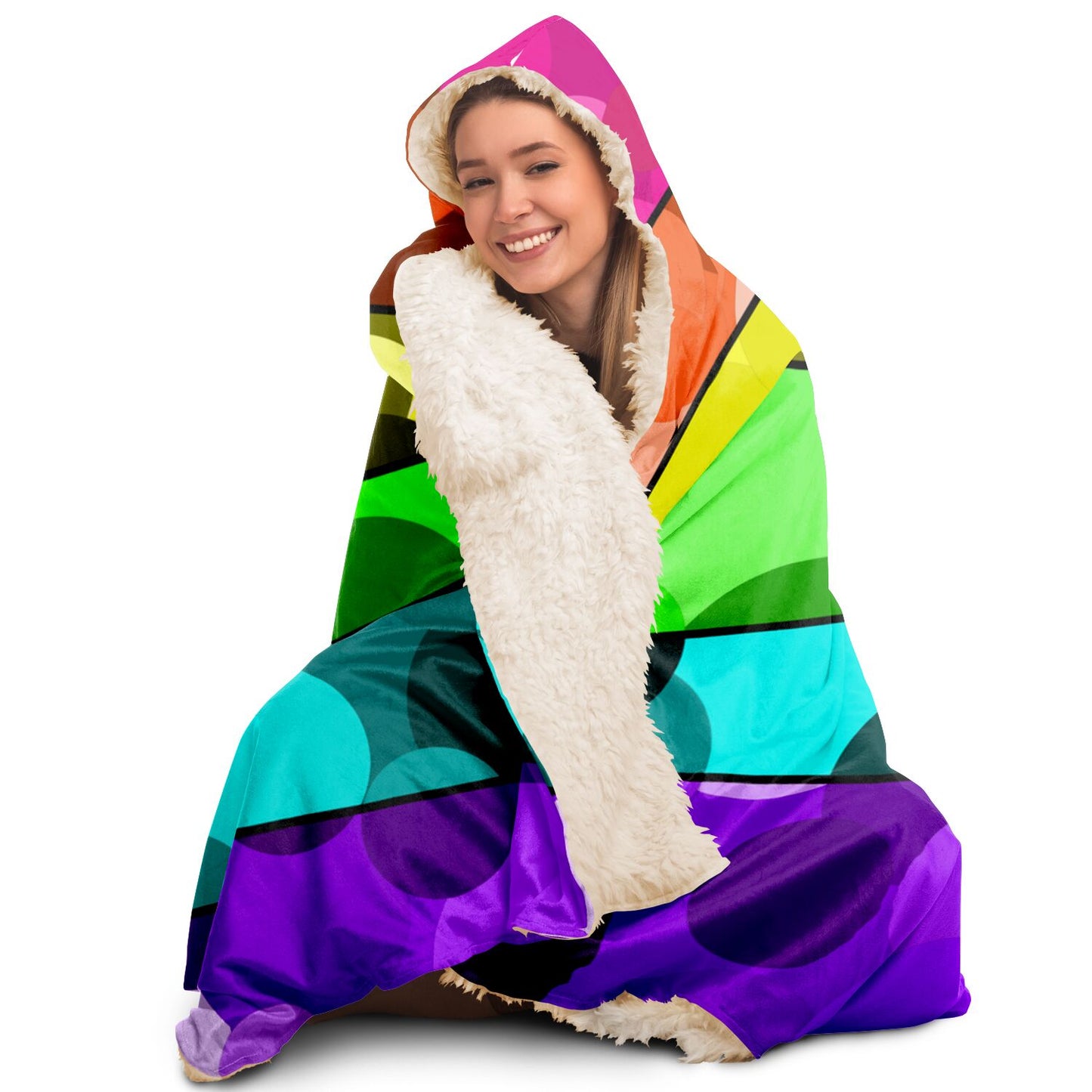 Rainbow Circles Hooded Blanket